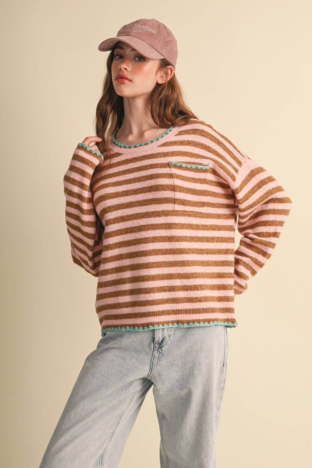 &MERCI - CONTRAST TRIANGLE STITCH STRIPED SWEATER MSW11395