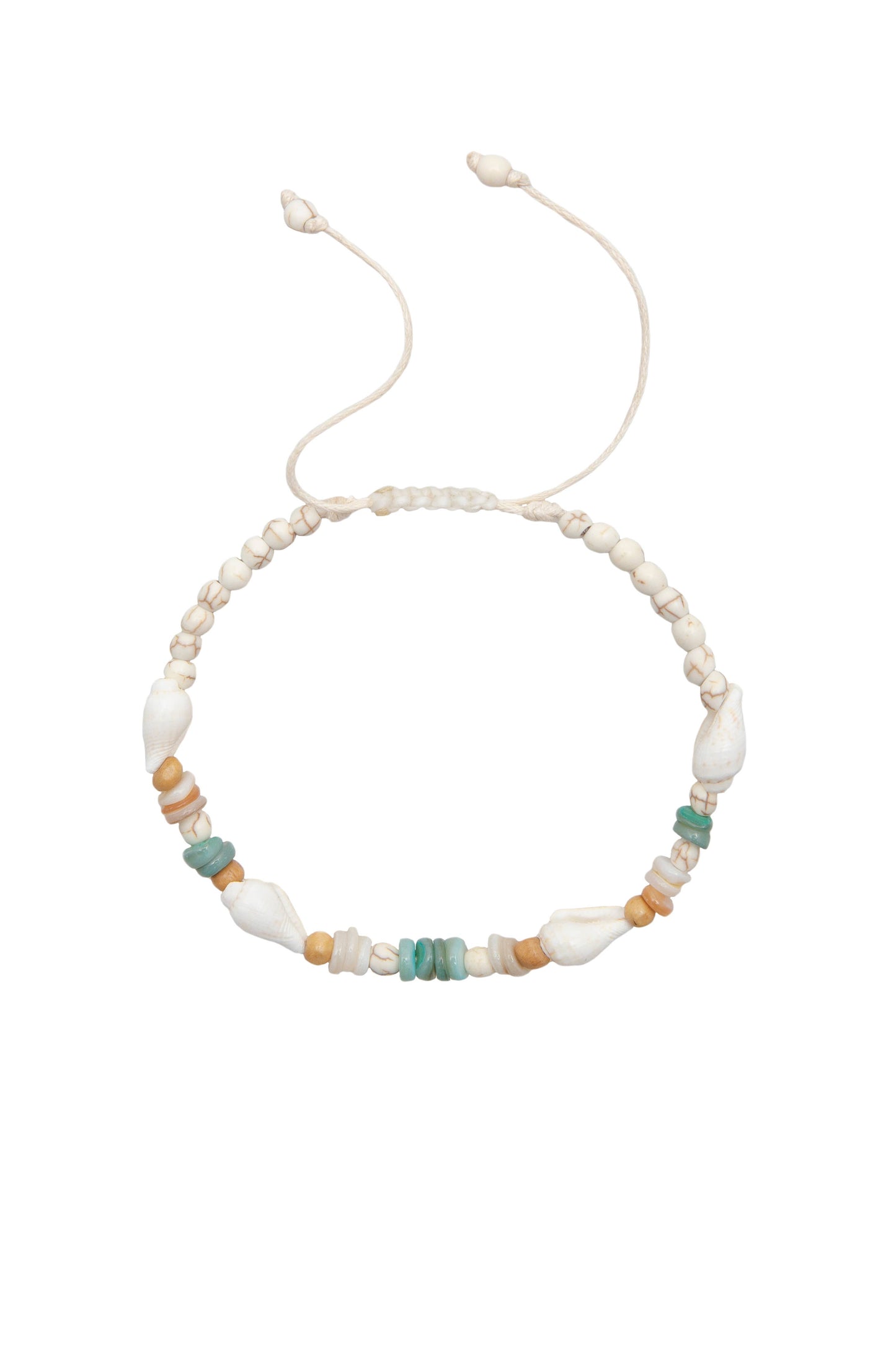Necklace with multicolored beads on a white background