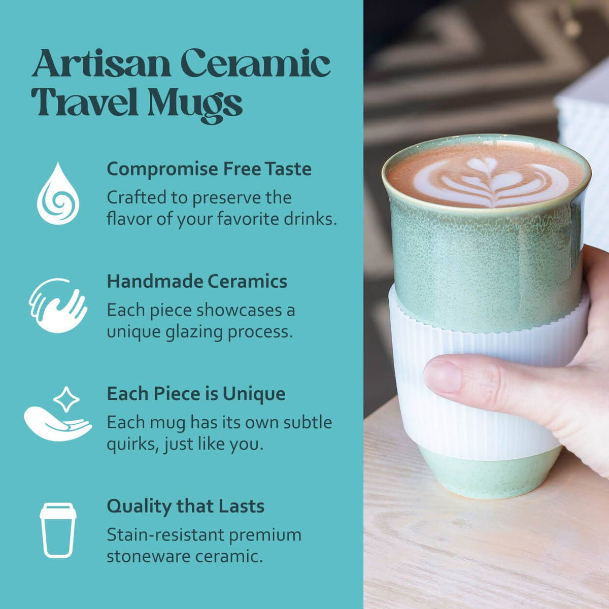 Nova Ceramics Travel Mugs - Emerald 16oz Ceramic Travel Mug – Forest-Inspired & Reusable