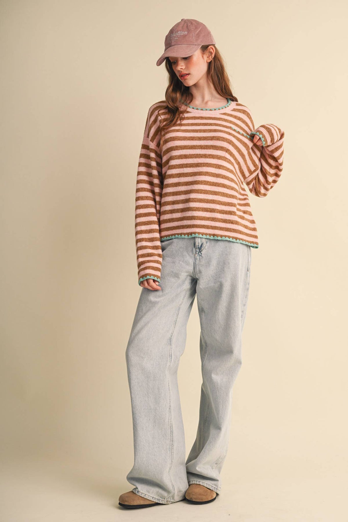 &MERCI - CONTRAST TRIANGLE STITCH STRIPED SWEATER MSW11395