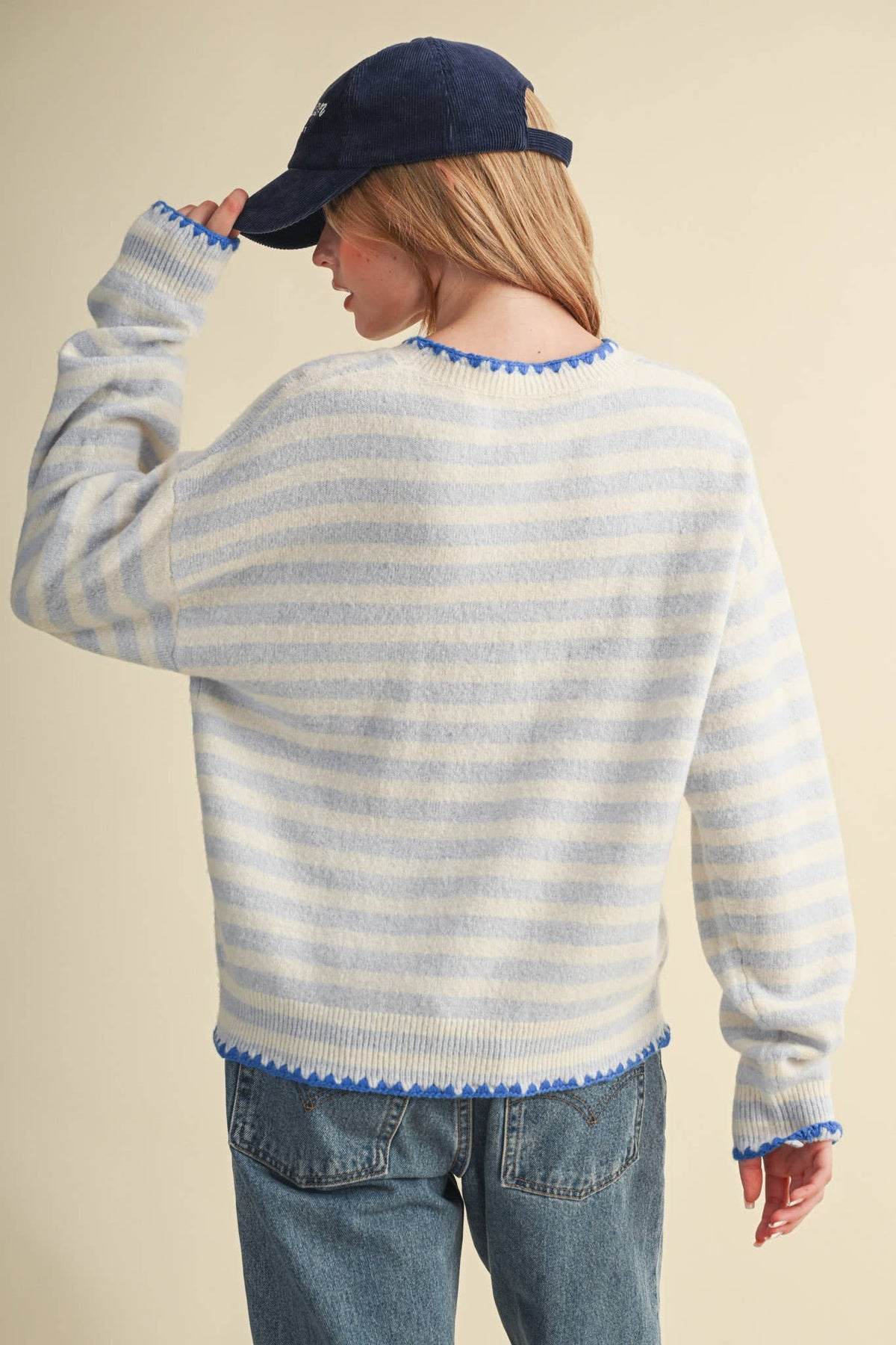 &MERCI - CONTRAST TRIANGLE STITCH STRIPED SWEATER MSW11395