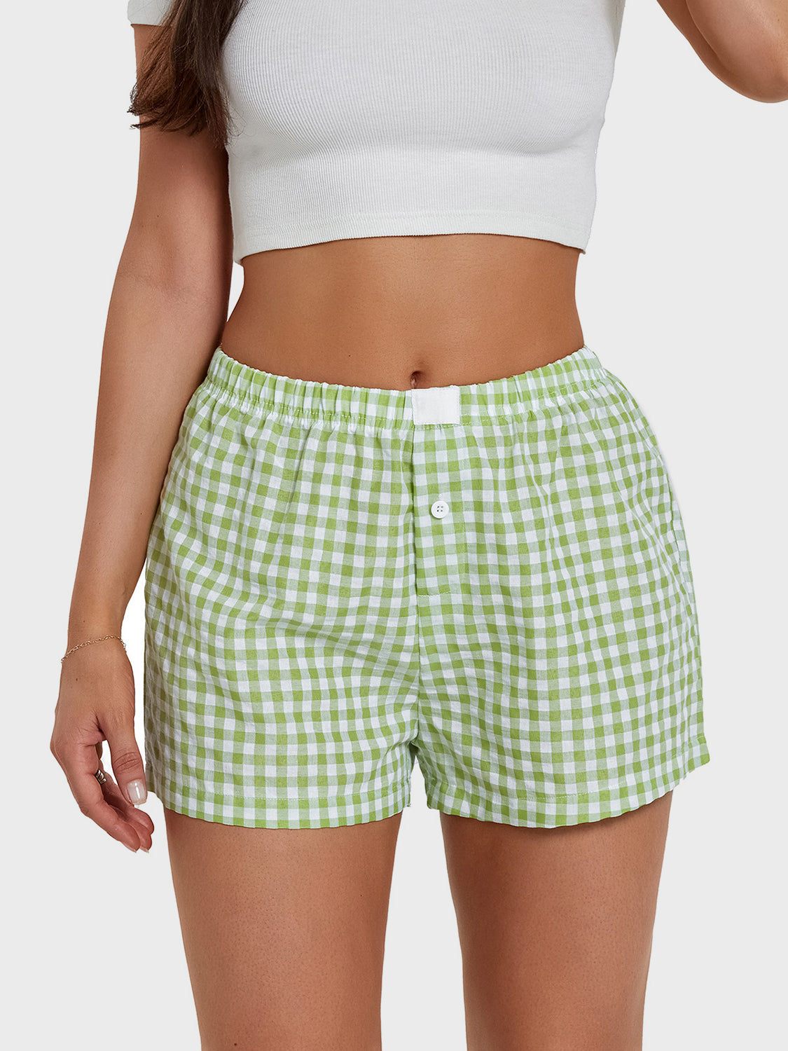 Plaid Elastic Waist Shorts