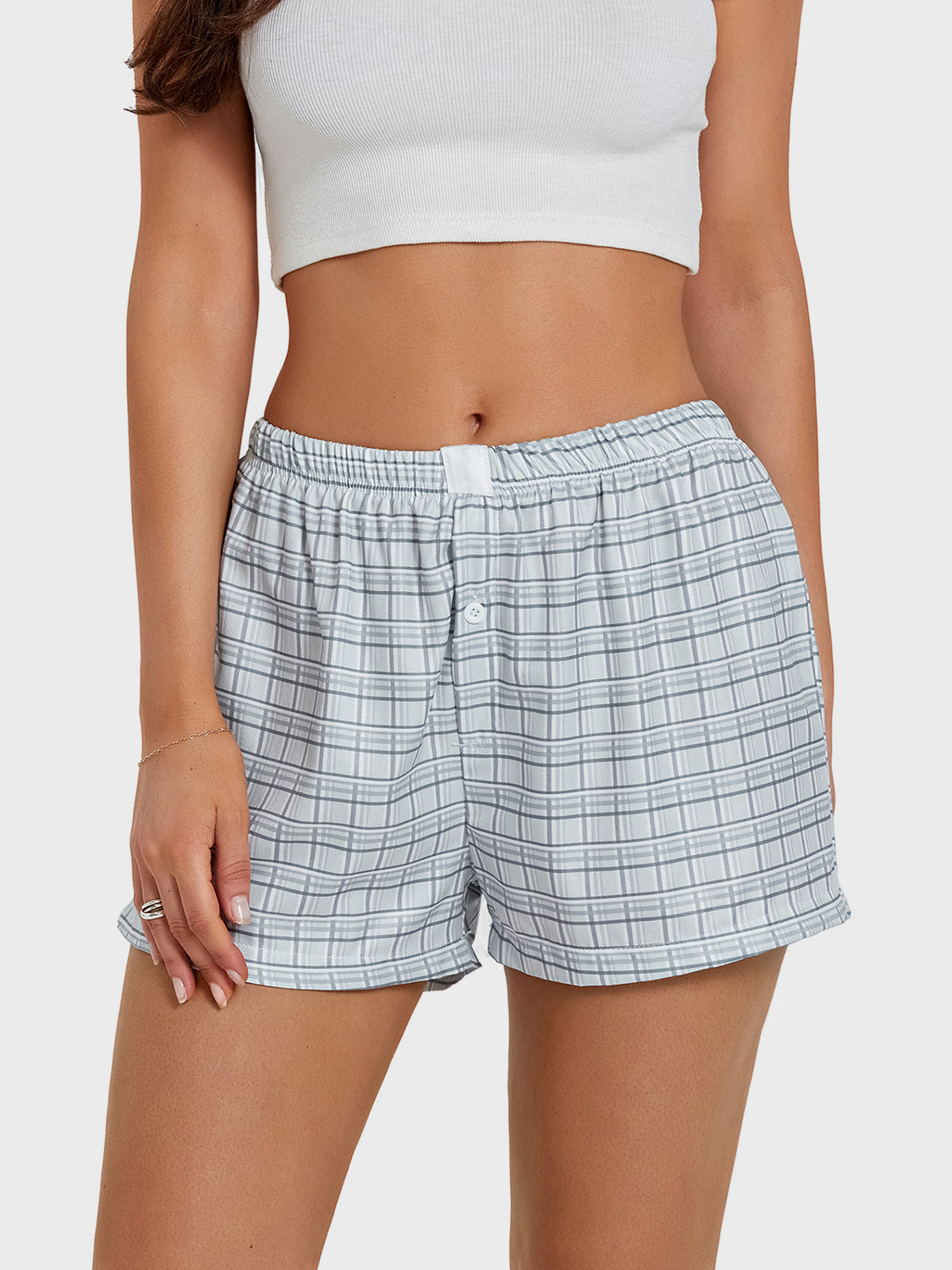 Plaid Elastic Waist Shorts