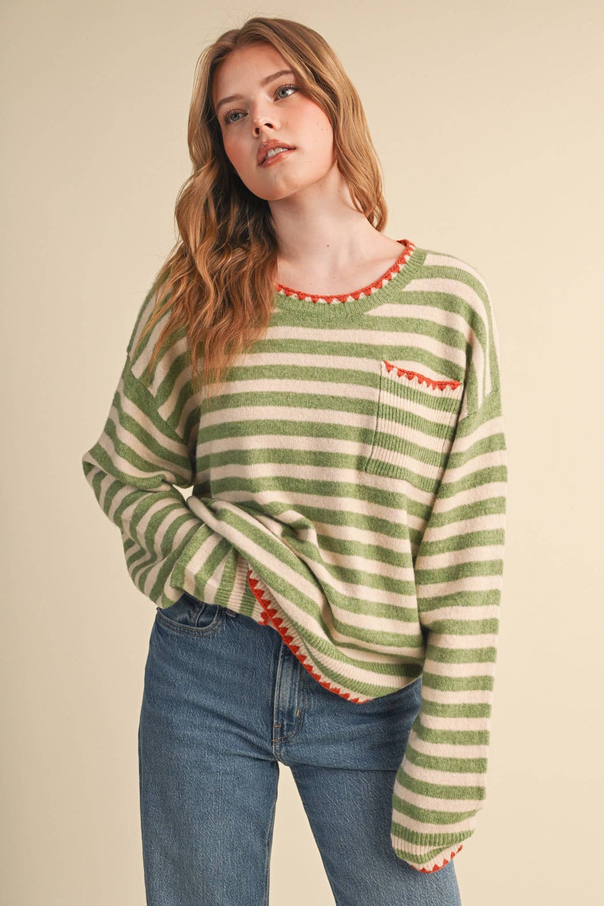 &MERCI - CONTRAST TRIANGLE STITCH STRIPED SWEATER MSW11395