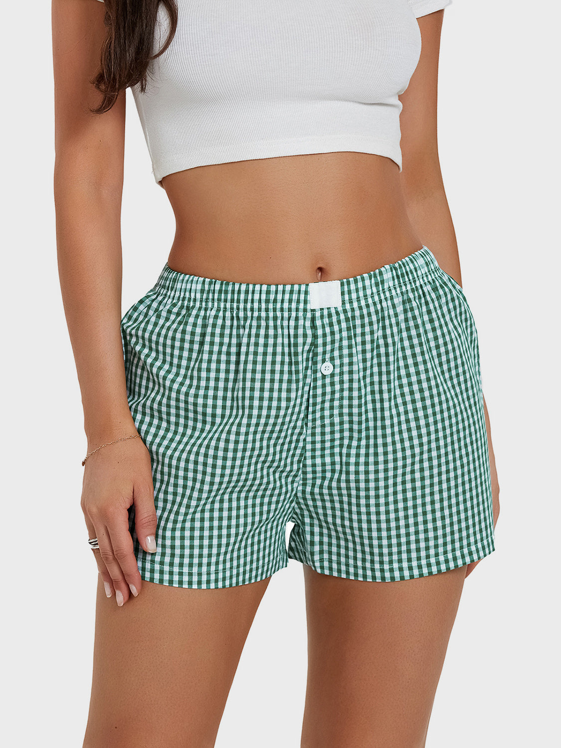 Plaid Elastic Waist Shorts