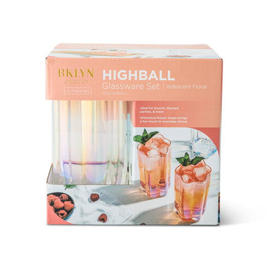 Iridescent Flower Highball Glasses 4pk