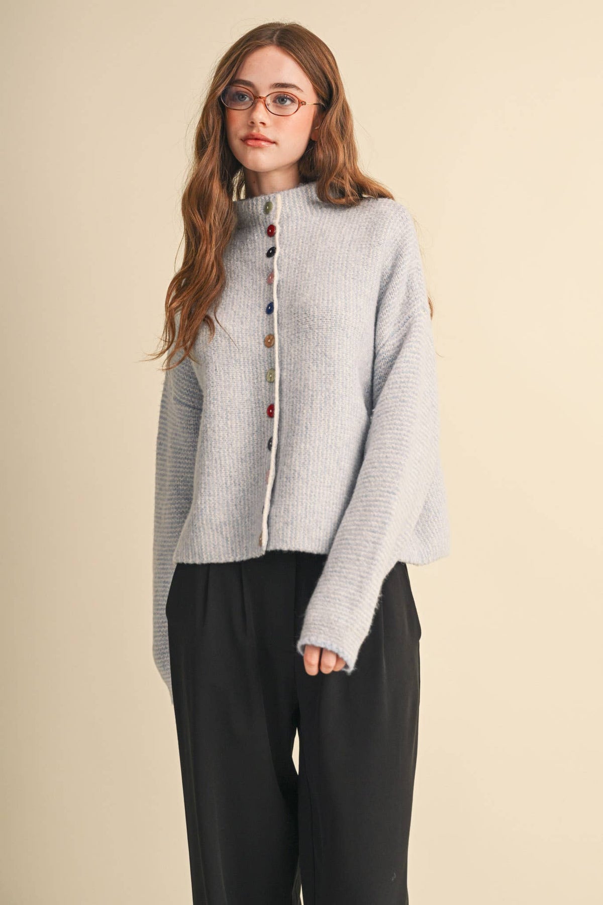 &MERCI - STRIPED SWEATER CARDIGAN WITH COLORFUL BUTTONS MSW11250