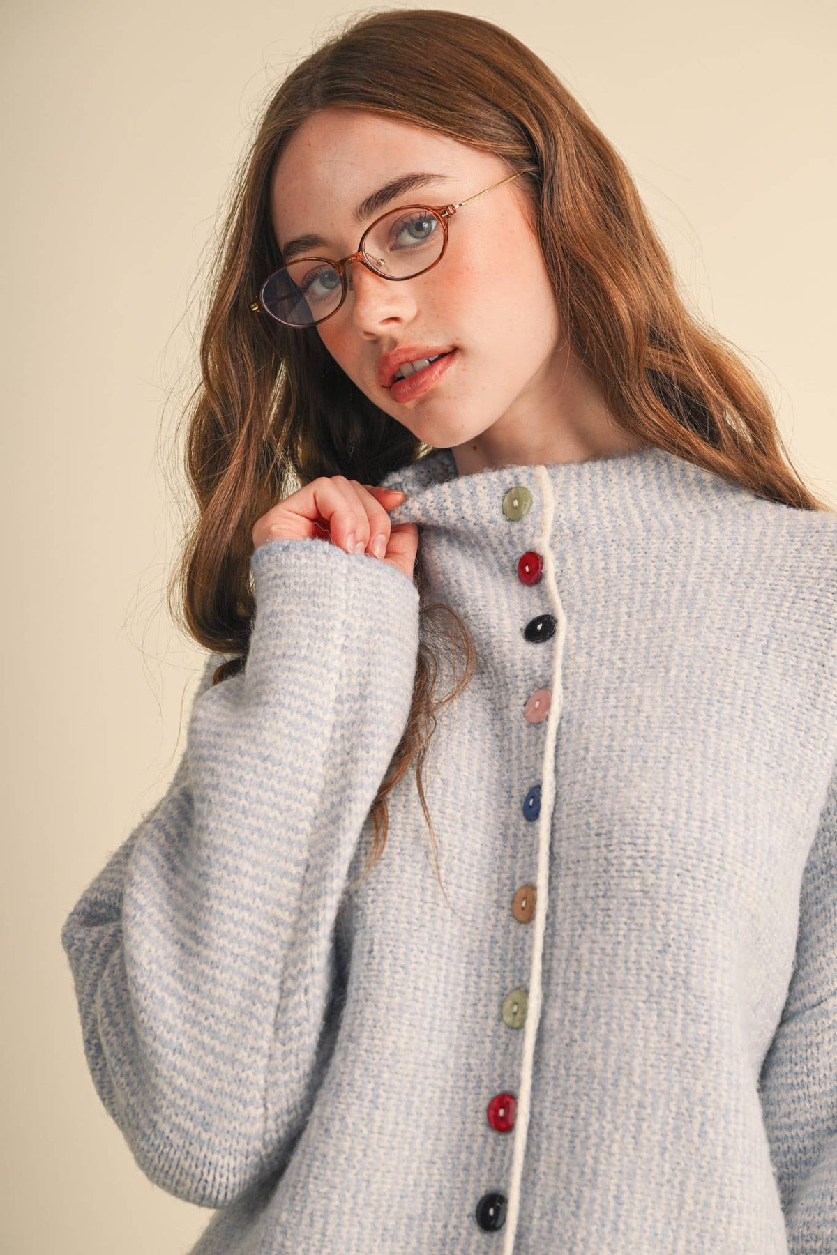 &MERCI - STRIPED SWEATER CARDIGAN WITH COLORFUL BUTTONS MSW11250
