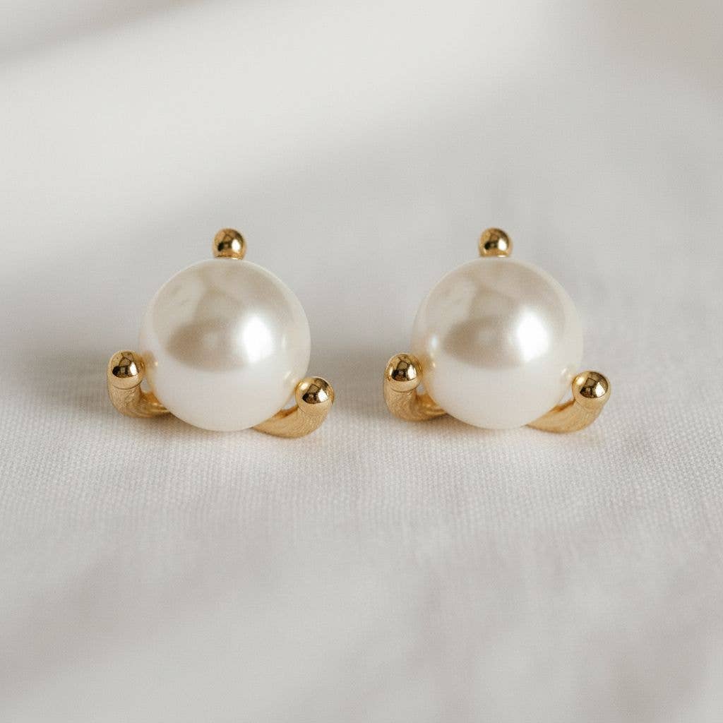 Golden Pearl Button Studs