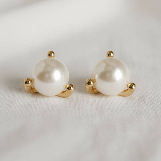 Golden Pearl Button Studs