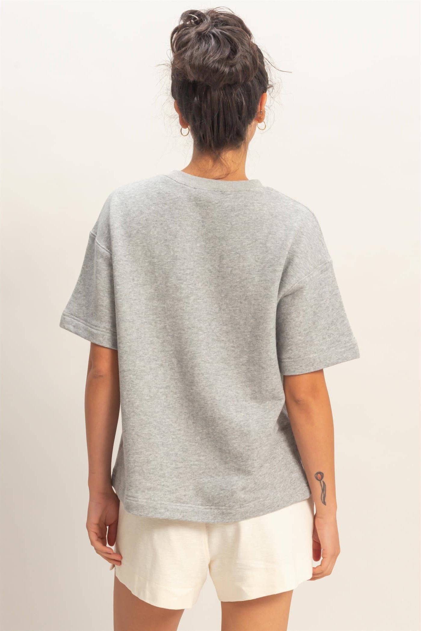 heather gray cotton lounge tee womens casual spring top rollin j boutique