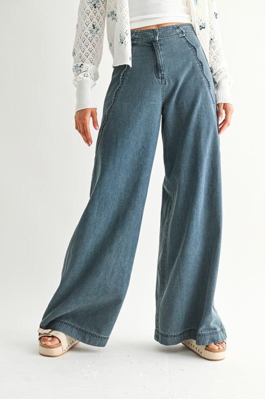 Seaside Scallop Wide Leg Denim Pants