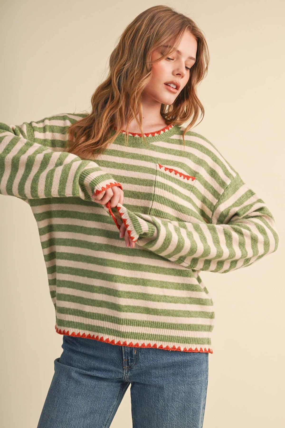 &MERCI - CONTRAST TRIANGLE STITCH STRIPED SWEATER MSW11395