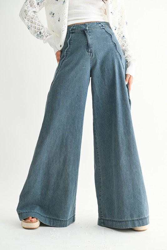 Seaside Scallop Wide Leg Denim Pants