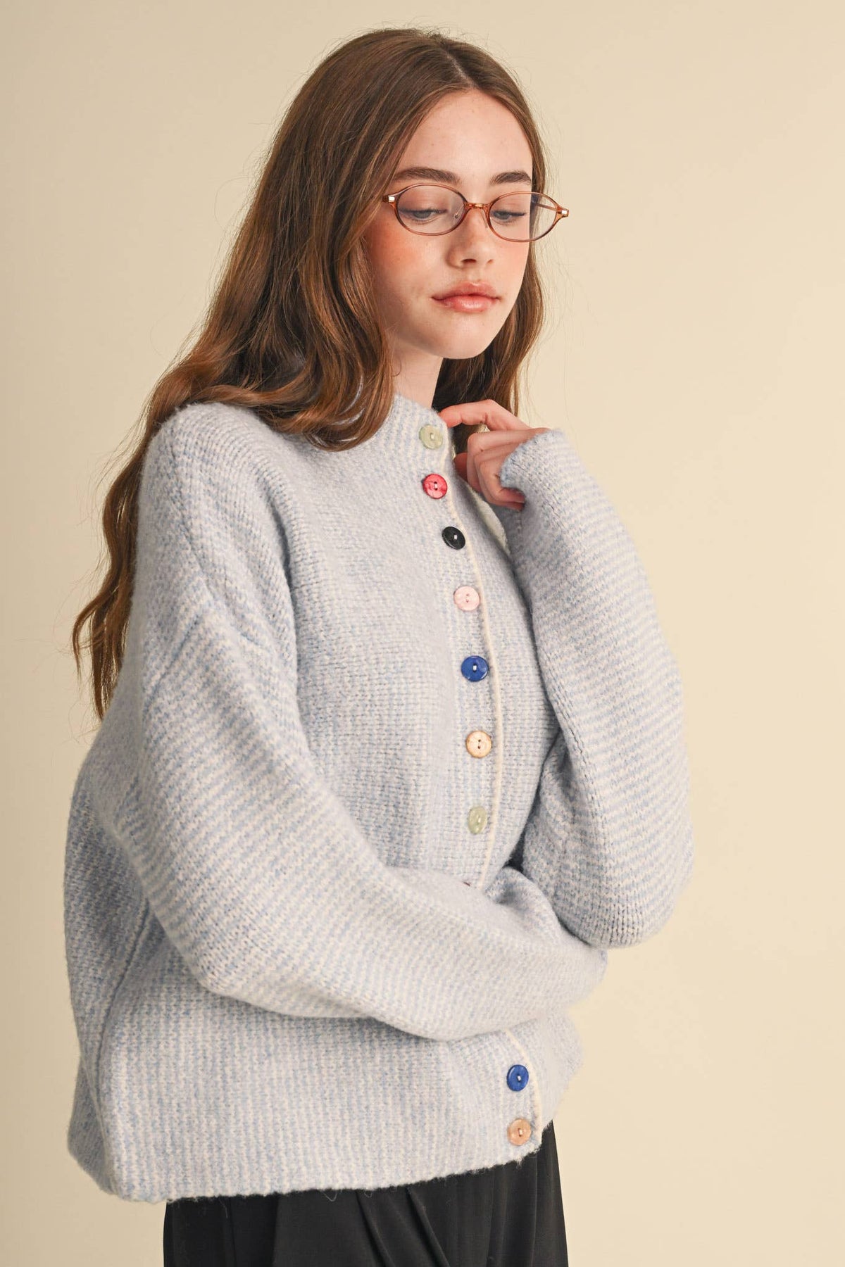 &MERCI - STRIPED SWEATER CARDIGAN WITH COLORFUL BUTTONS MSW11250