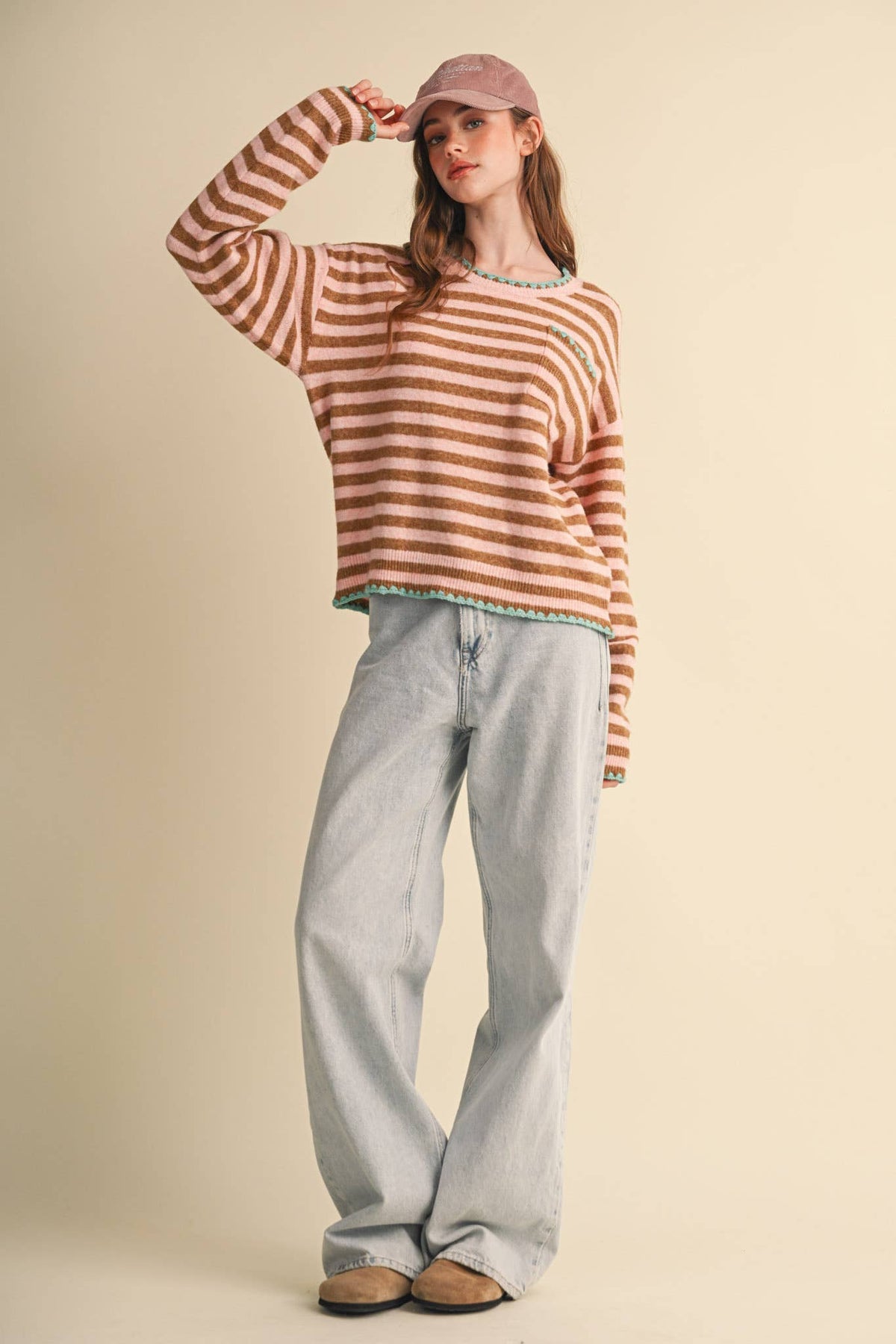 &MERCI - CONTRAST TRIANGLE STITCH STRIPED SWEATER MSW11395