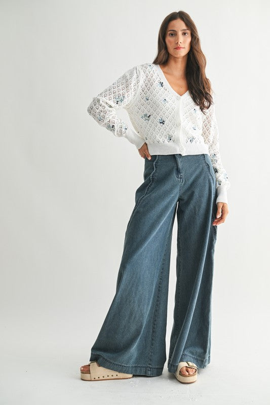 Seaside Scallop Wide Leg Denim Pants