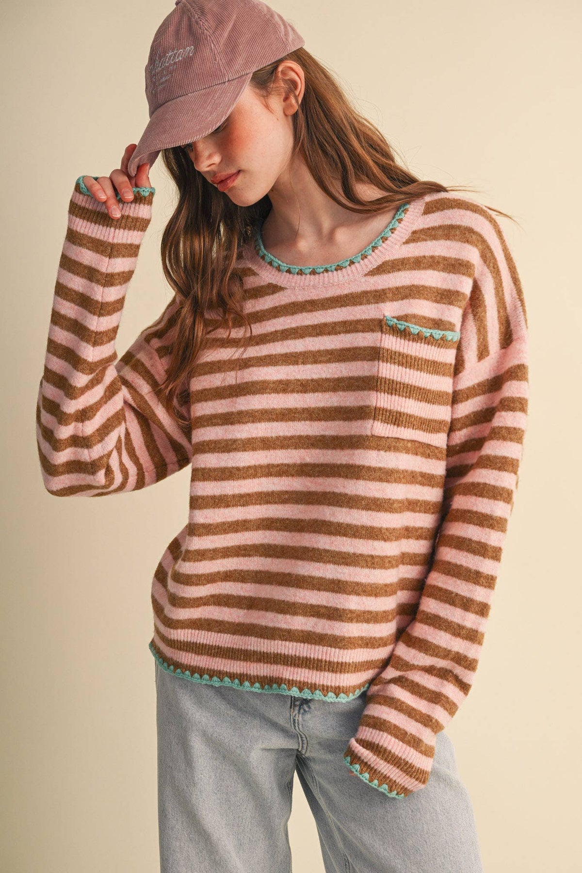 &MERCI - CONTRAST TRIANGLE STITCH STRIPED SWEATER MSW11395