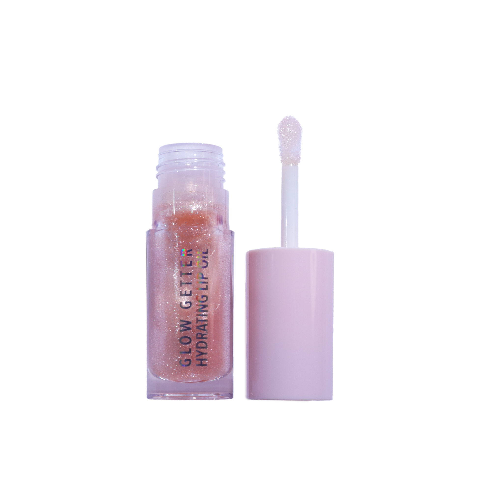 Lip gloss with applicator on a white background