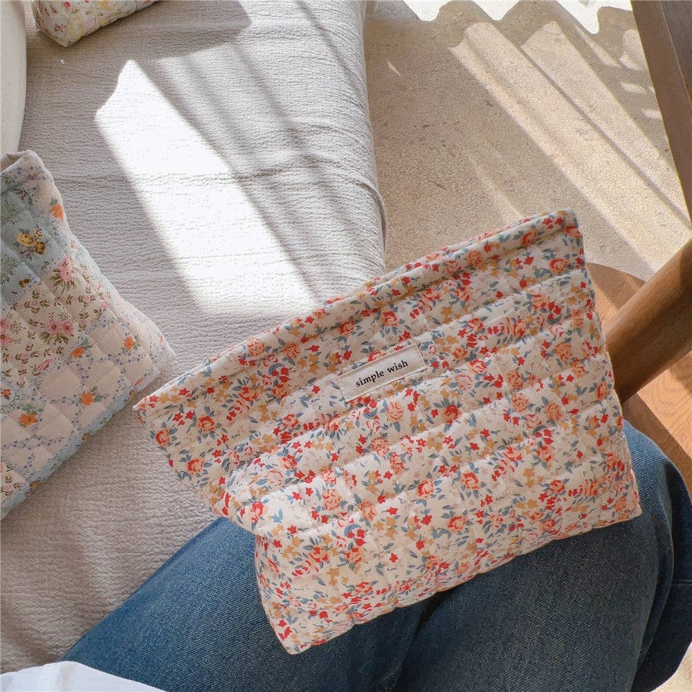 vintage floral poppy quilted makeup pouch with zipper closure
