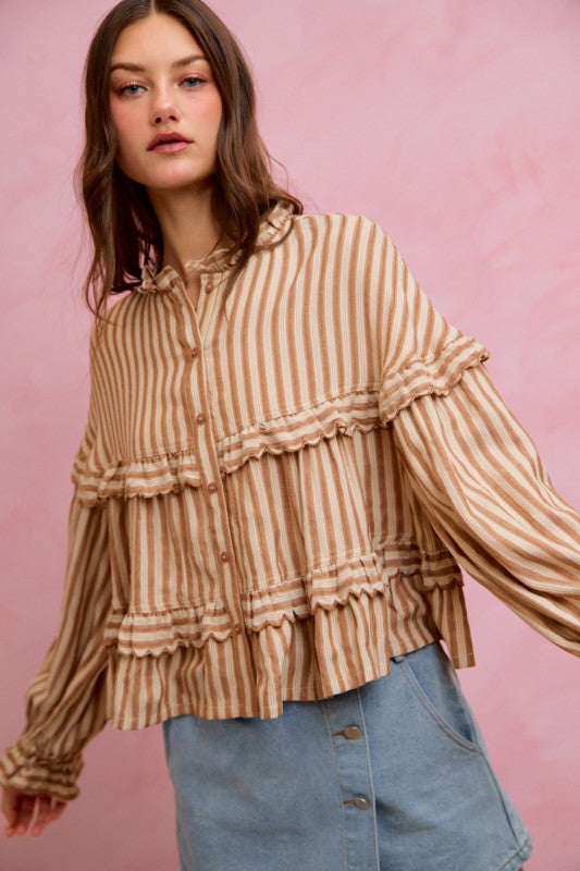Long sleeve striped blouse with relaxed feminine fit