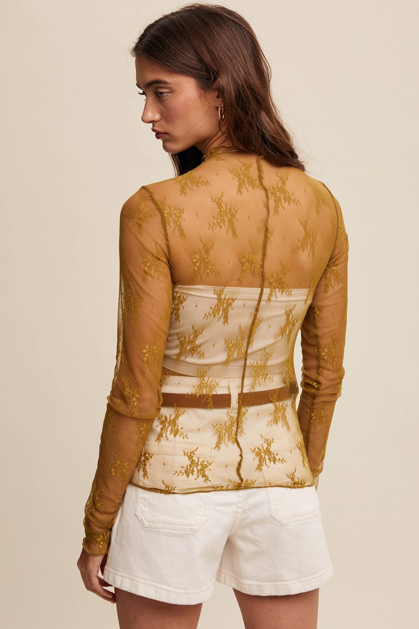 Listicle - Sheer Lace Long-Sleeve Top