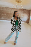 Oversized Checkered Knit Cardigan