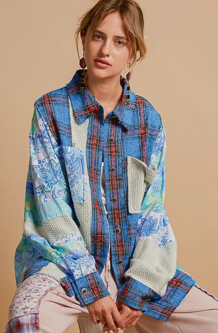 Textured Patchwork Button Down