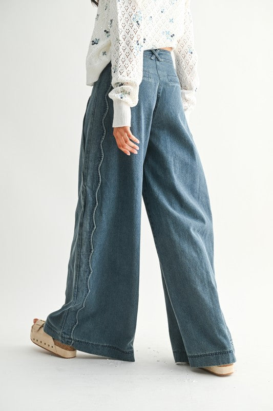 Seaside Scallop Wide Leg Denim Pants