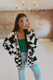 Oversized Checkered Knit Cardigan