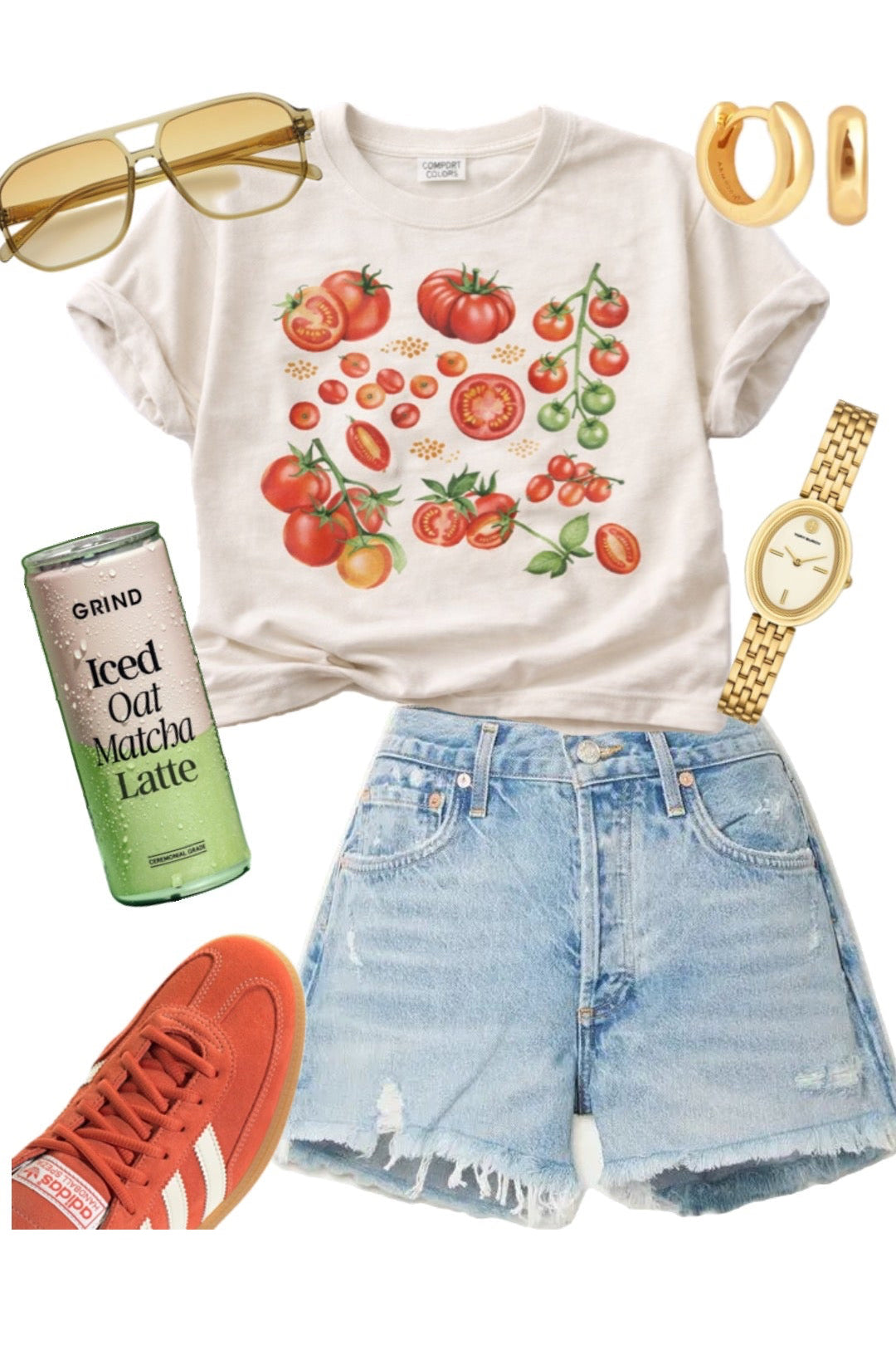 Natural colored graphic tee featuring vintage-style heirloom tomato illustrations.