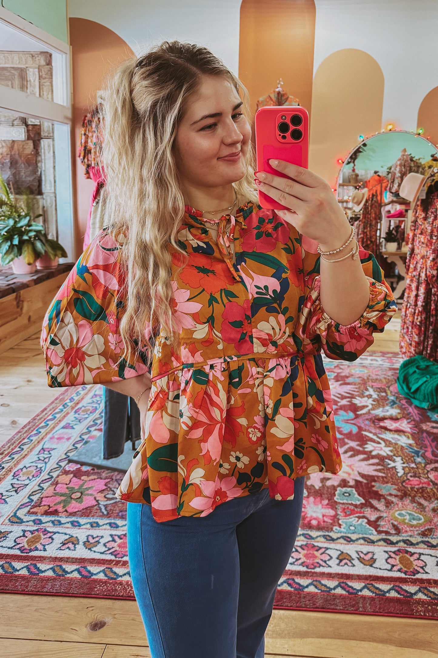 Purdy Girl Floral Satin Blouse