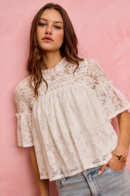 feminine white lace spring outfit top
