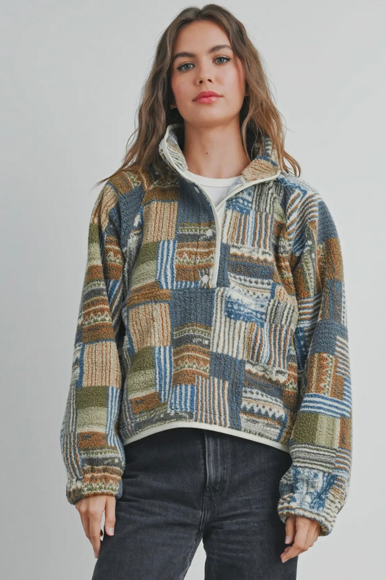 Highland Patchwork Sherpa Pullover
