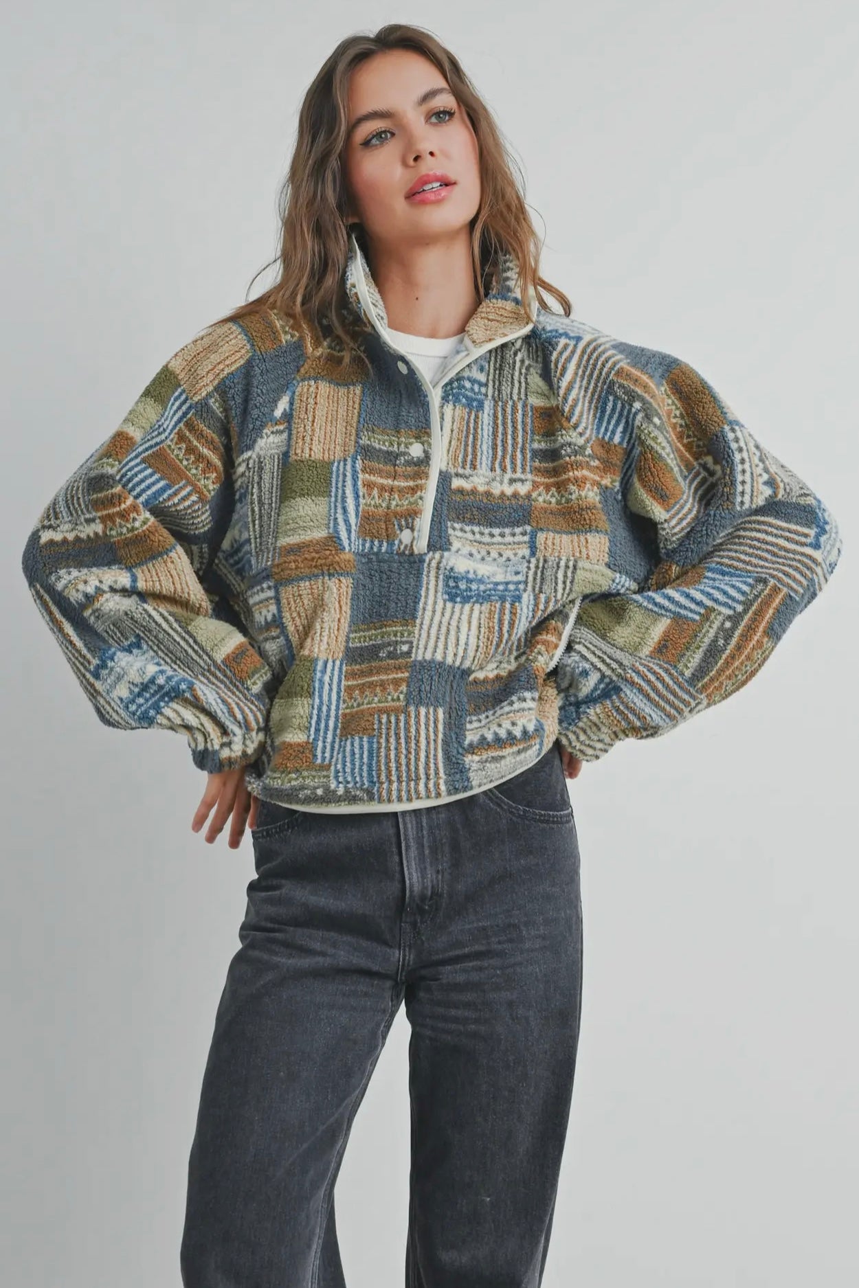 Highland Patchwork Sherpa Pullover