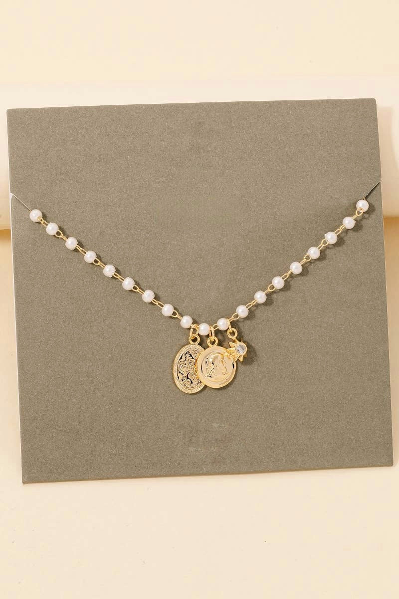 Pearl Charm Medallion Necklace