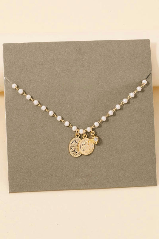 Pearl Charm Medallion Necklace