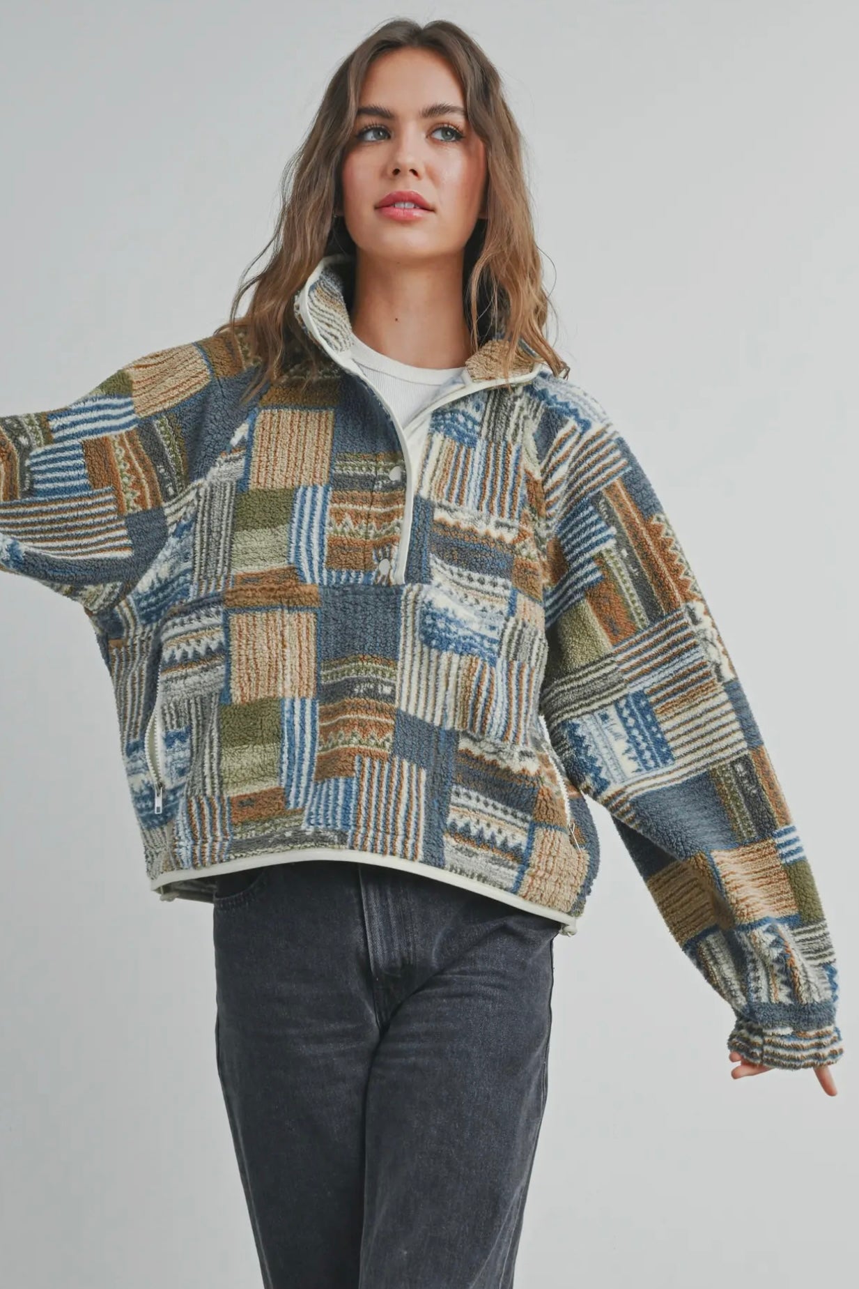 Highland Patchwork Sherpa Pullover