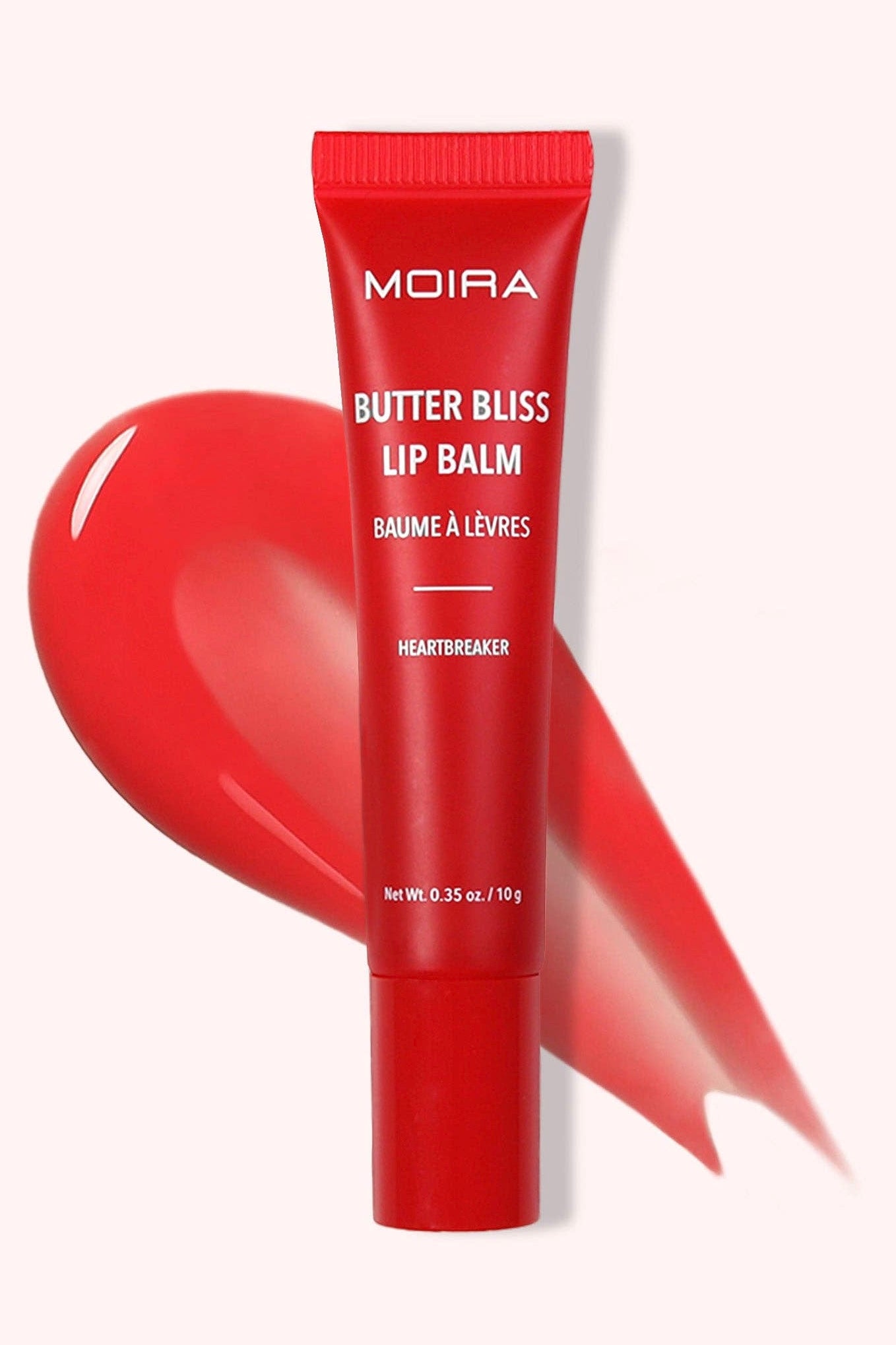 Butter Bliss Lip Balm in Heartbreaker with bold red tint and glossy finish in squeeze tube packaging.
