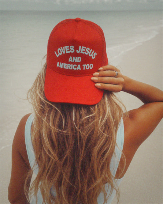 Loves Jesus and America Too Trucker Hat