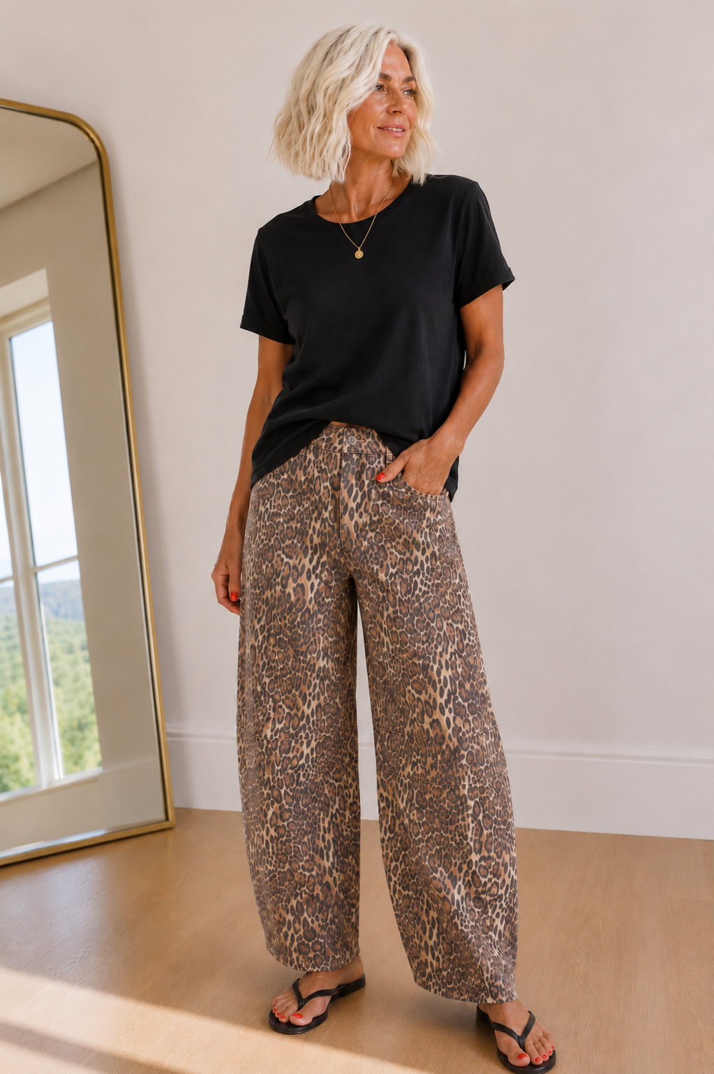 Everyday Leopard Barrel Jean