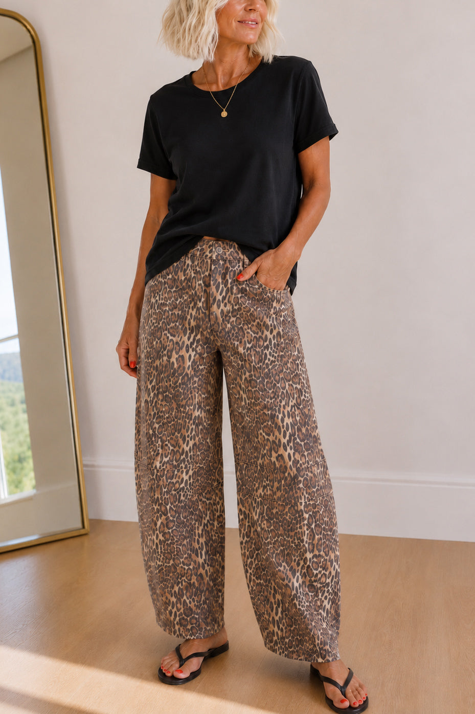 Everyday Leopard Barrel Jean