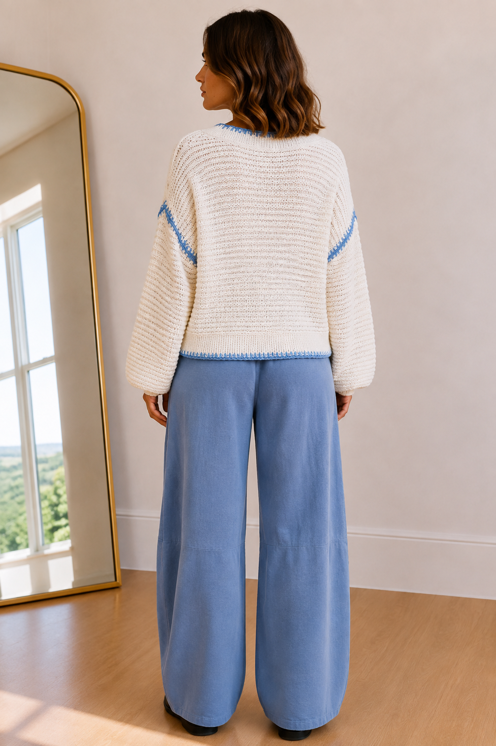 Bluewater Breeze Contrast Trim Sweater