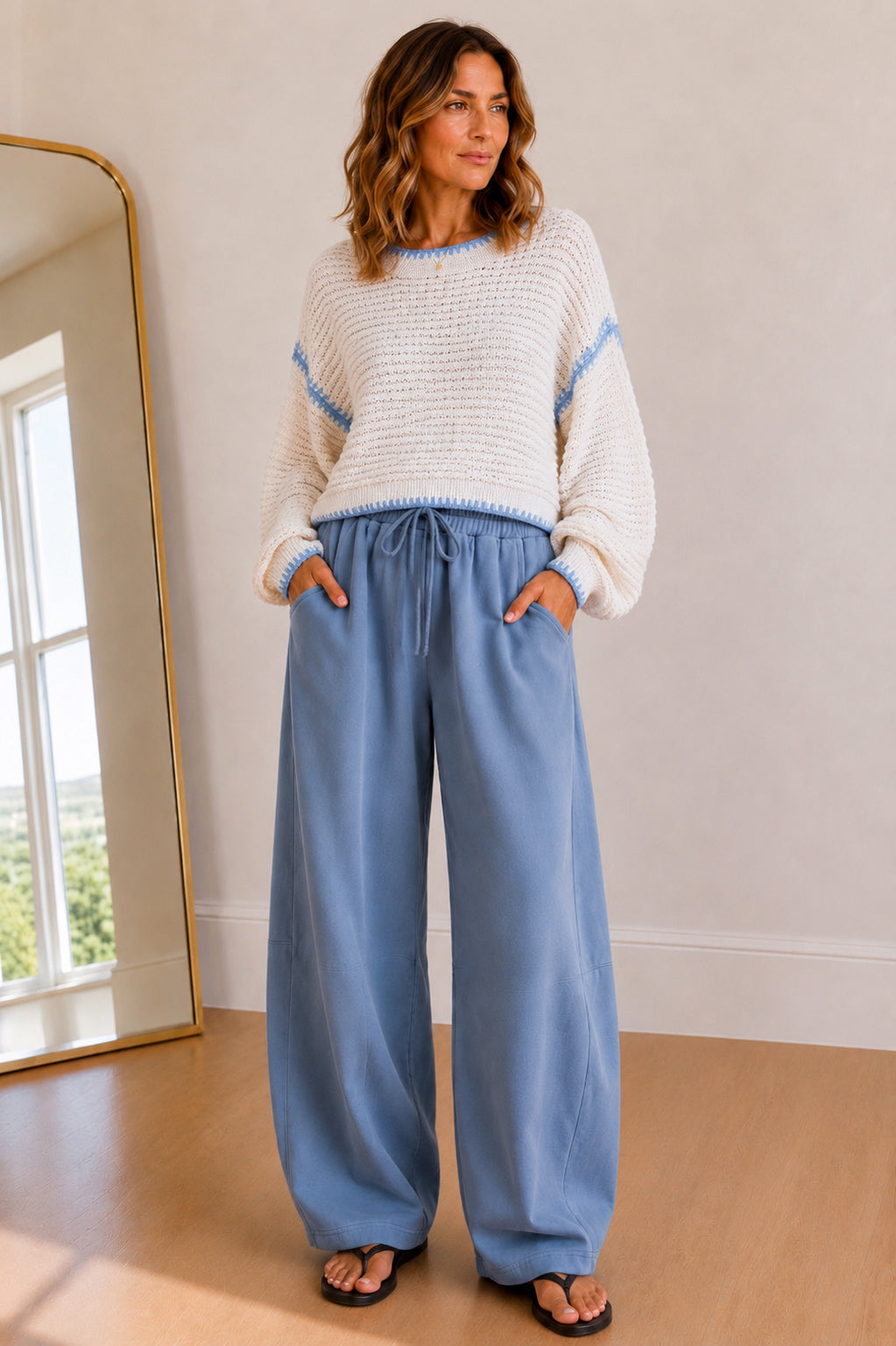 Bluewater Breeze Contrast Trim Sweater