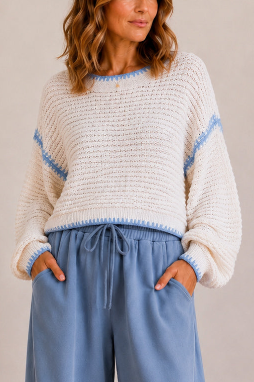 Bluewater Breeze Contrast Trim Sweater