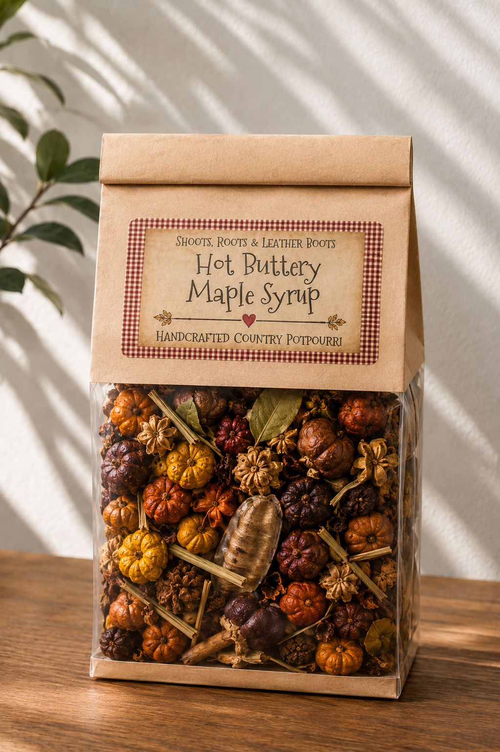  Hot Buttery Maple Syrup handcrafted country potpourri in a kraft tin-tie bag