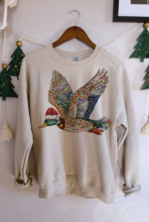 Christmas Flight Duck Sweatshirt – Faux Bedazzled Holiday Crewneck