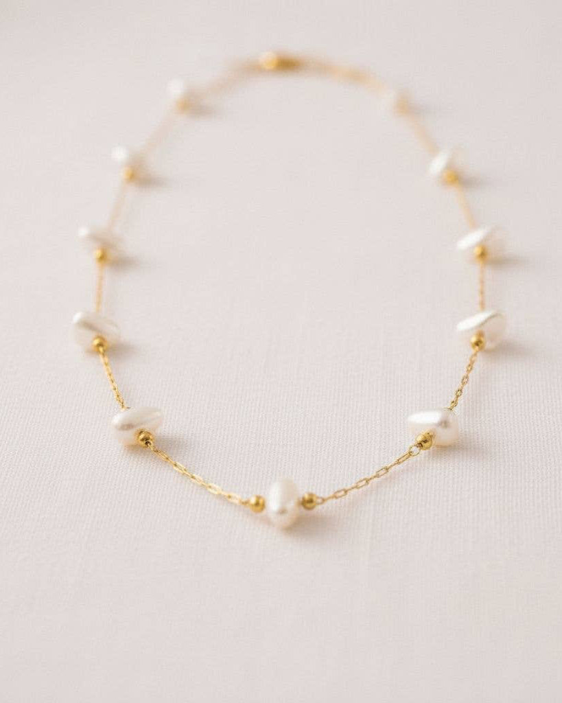 waterproof freshwater pearl necklace with gold stainless steel chain layering jewelry
