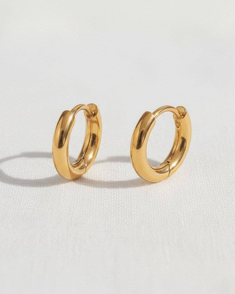 gold stainless steel small huggie hoop earrings waterproof minimalist hoops
