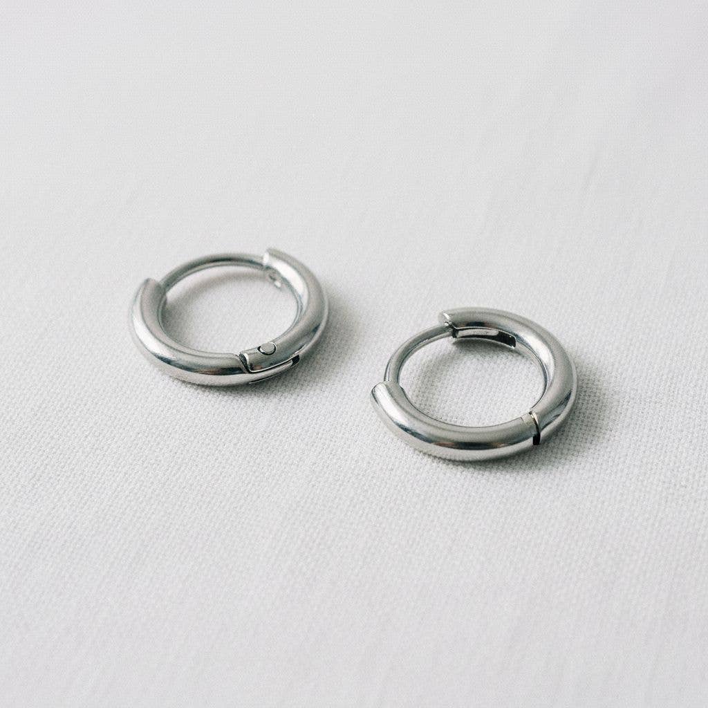 silver stainless steel small huggie hoop earrings waterproof jewelry